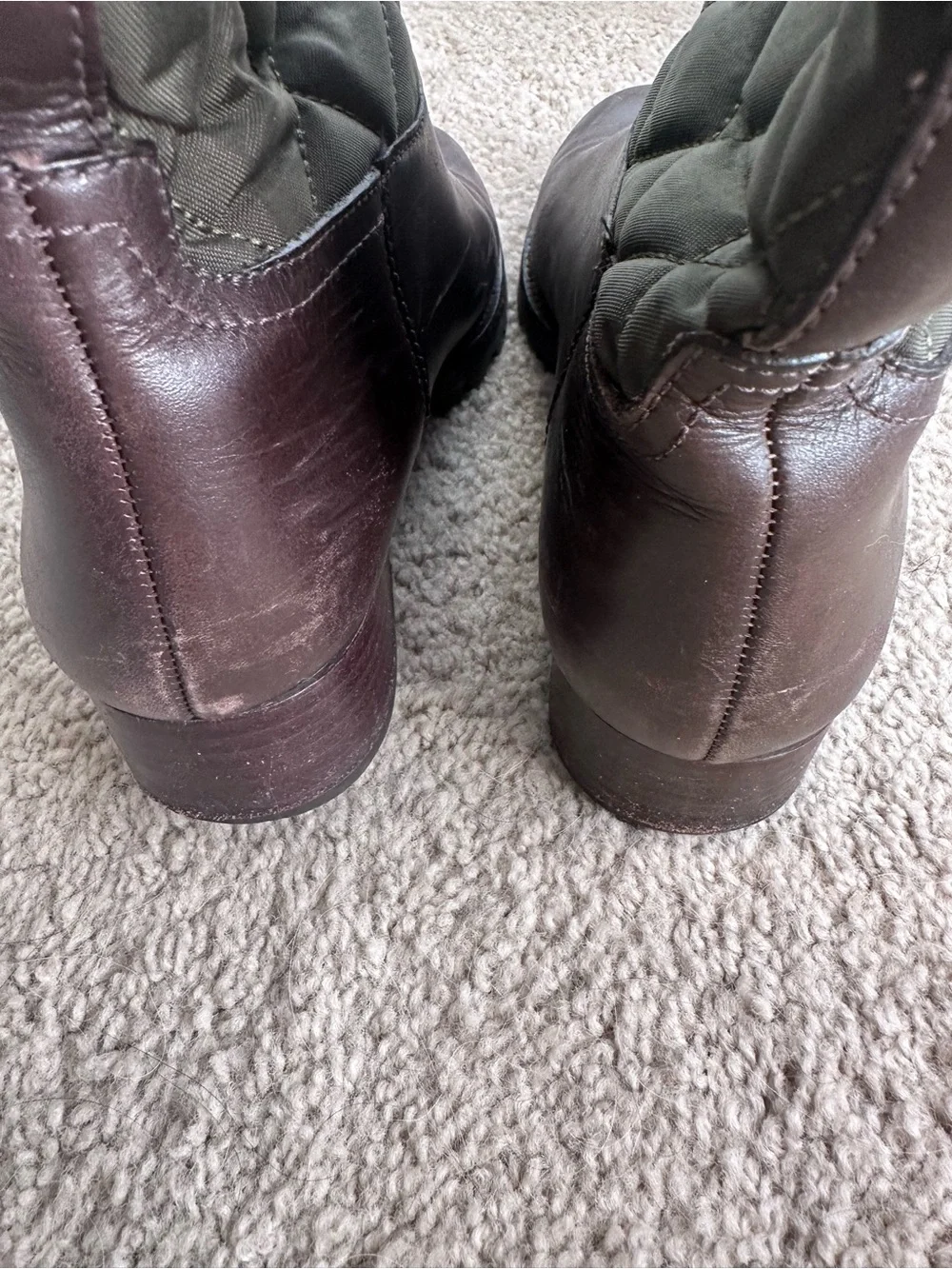 Tory Burch Rowan Quilted Riding Boots Green/Brown Leather